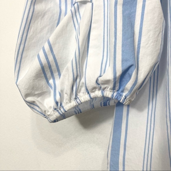 Zara V-Neck Striped Balloon Sleeve High Low Blouse Size M - Picture 8 of 15